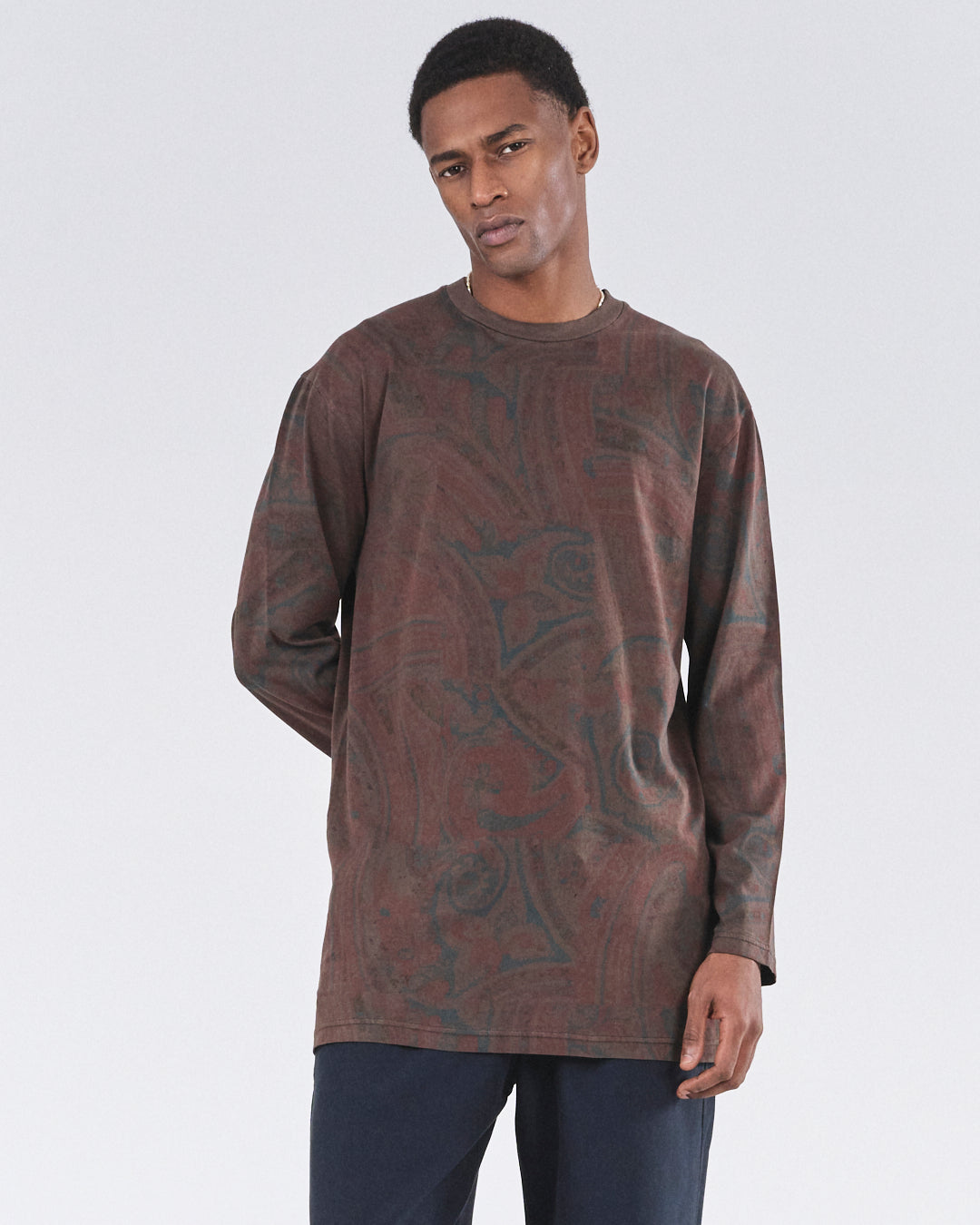 Boxy Longsleeve Dress 135, Cocoa Paisley Atelier E.B