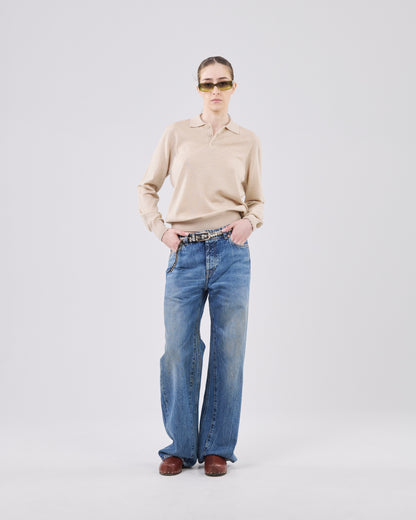 Longsleeve Polo, Ivory