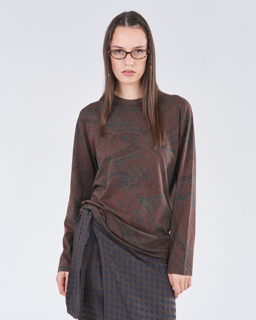 Boxy Longsleeve Dress 135, Cocoa Paisley Atelier E.B