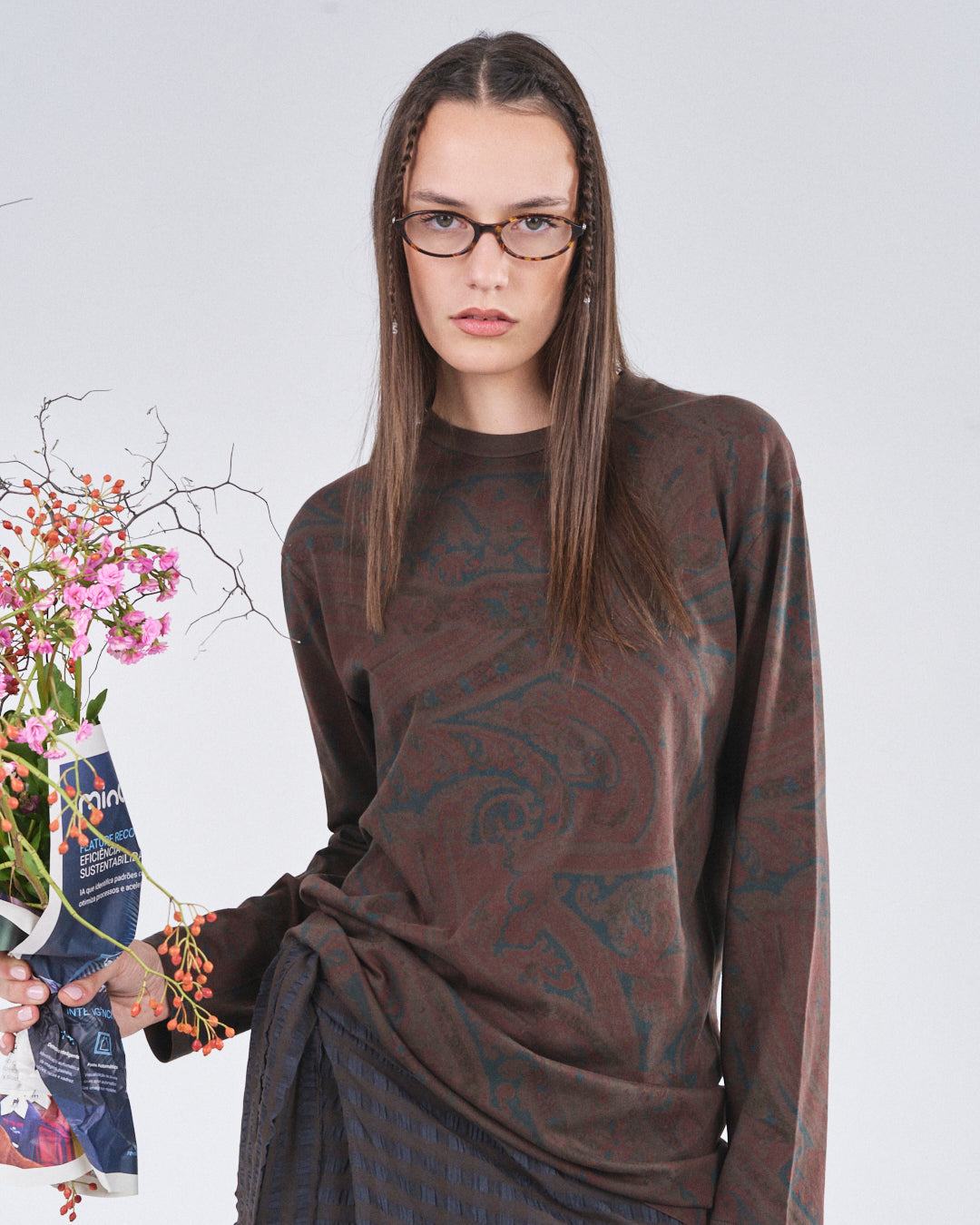 Boxy Longsleeve Dress 135, Cocoa Paisley Atelier E.B