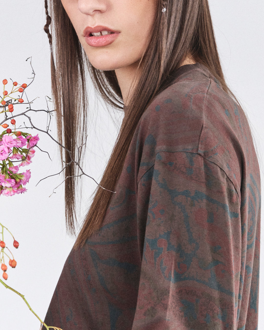 Boxy Longsleeve Dress 135, Cocoa Paisley Atelier E.B