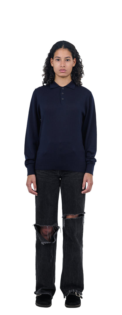 Longsleeve Polo, Dark Navy